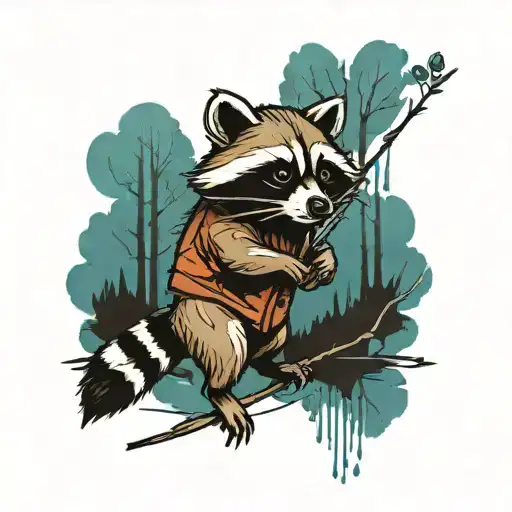 A Raccoon Walking On A Line