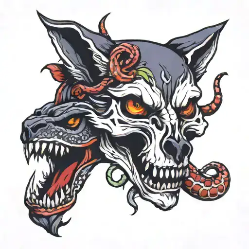 Wolf Skull And Snake