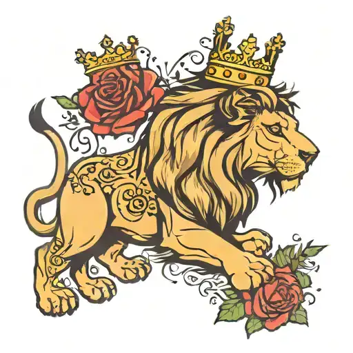Lion With Crown With Crosses And Roses