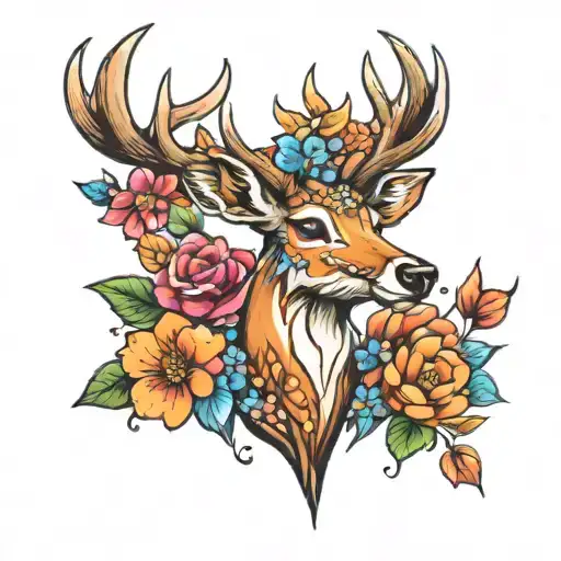 Deer With Colorful Flowers
