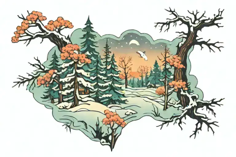 Winter Forest With Falling Snow