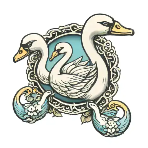 Baby Dummy With 3 Swans Behind It