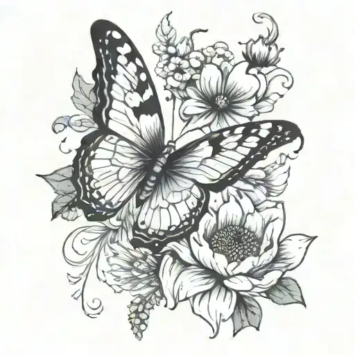 Butterfly With One Wing Being Waterlilly Poppy And Daisy