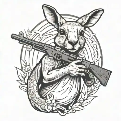 Kangaroo Holding A Gun Tattoo Line