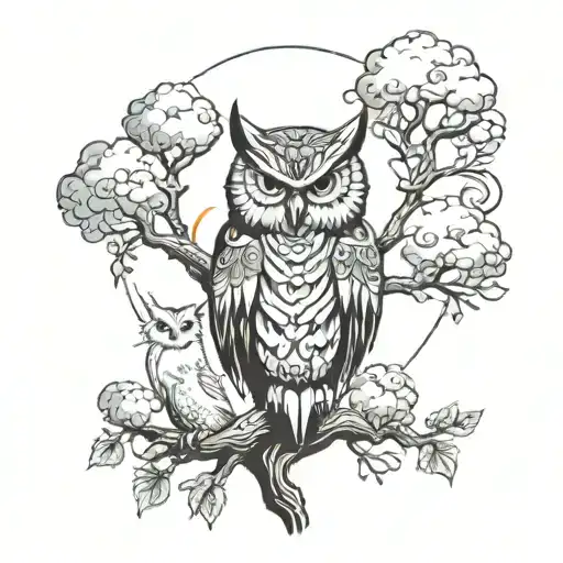 Owl Trees Fox Clouds Surrounding