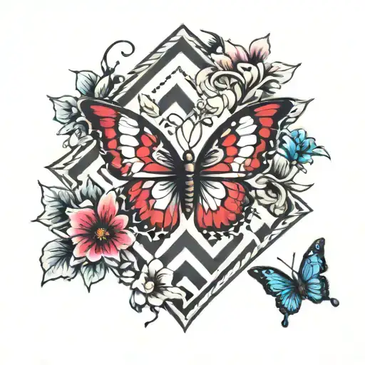 5 Chevron Symbol With Half A Heart And A Butterfly