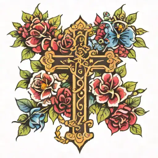 Cross With Flowers And Crown