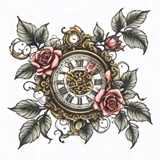 Roses Sakura Flower Antique Clock Many Flowers