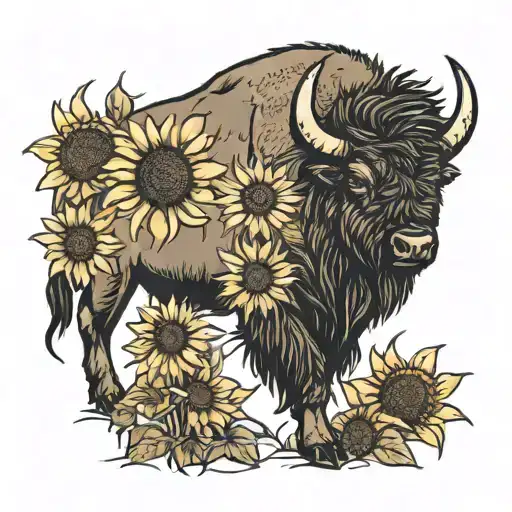 Bison With Sunflower