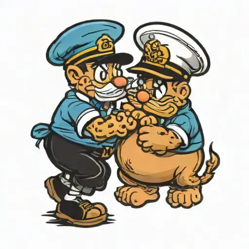 Popeye And Garfield Father Holding Hands