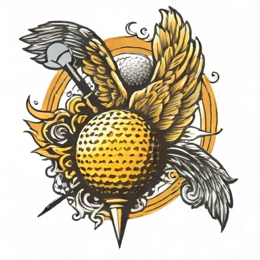 Golf Ball With Golf Tee Sun And Wings