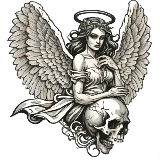 Angel Holding Skull Flying Up