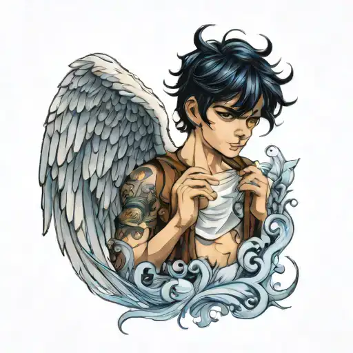 Angel Boy With Black Hair And Dark Blue Eyes