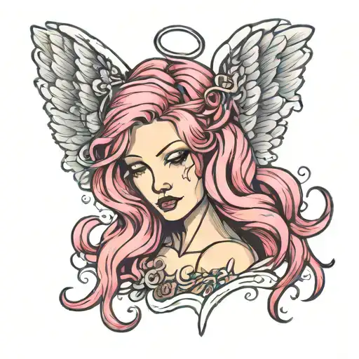 Angel With Wavy Pink Hair