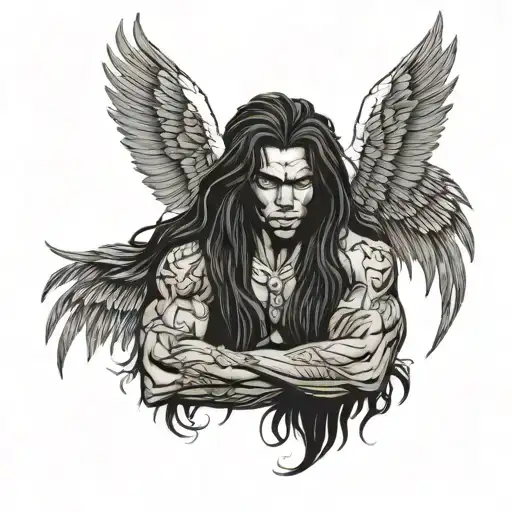 Muscular Black Boy With Insanely Long Hair And Angel Wings