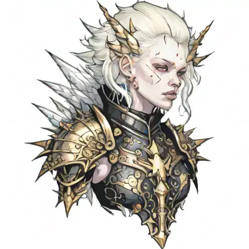 Albino Girl In Black Spiky Glittering Armor