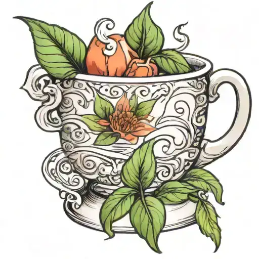 Tea Mug With Plant Coming Out Of It And Draping Down Side