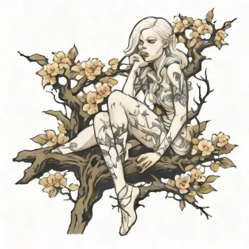 Albino Girl Sitting On A Tree