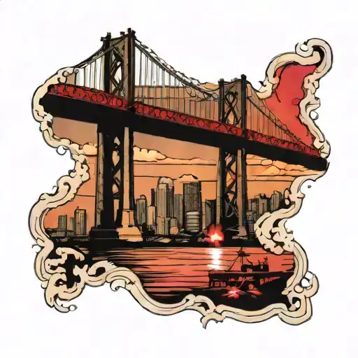 George Washington Bridge With A Little Red Light House