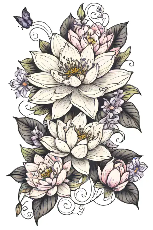 Water Lilly And Violets