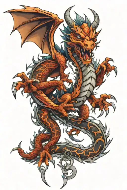 Chained Up Lightning Dragon Tattoo Design