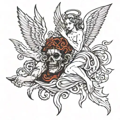 Angel On Upper Arm And Demon On Lower Arm