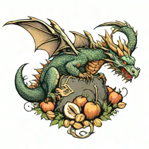Dragon Siting On Bag Of Nuts