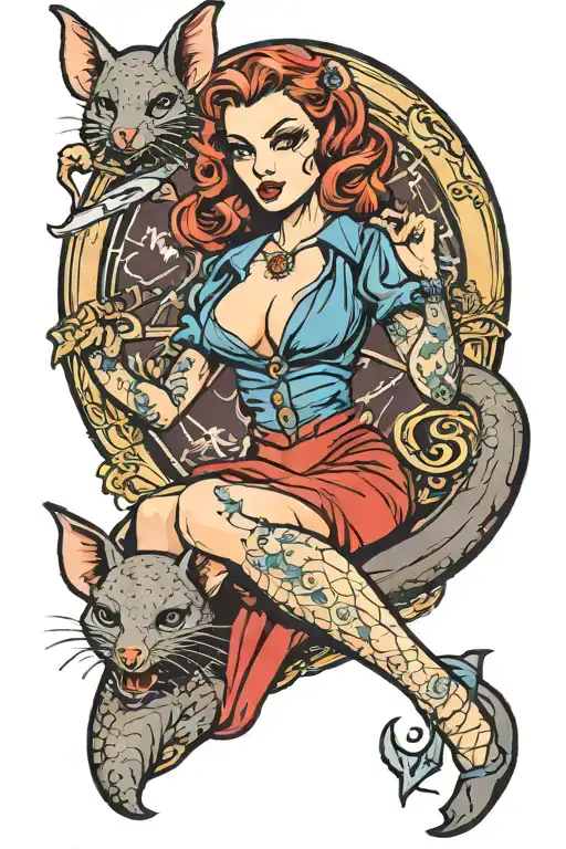 Vampire Pin Up Girl With Bats Armadillos Music