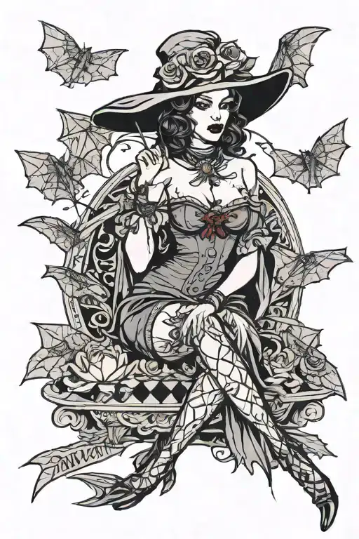 Gothic Vampire Pin Up Girl With Bats Armadillos Music