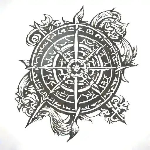 Tattoo Of A Vegvisir Viking Compass With Its Runes