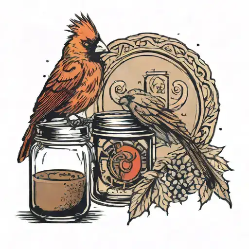Cardinal With A Halo In Front Of A Jar Of Taster's Choice Instant Coffee