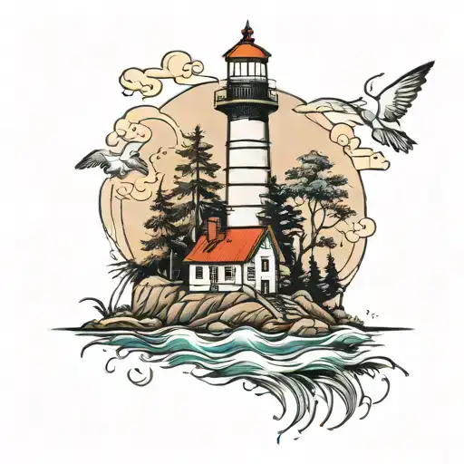 Lighthouse With Three Trees