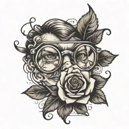 Glasses With A Rose Popping Out Of One Lense Style