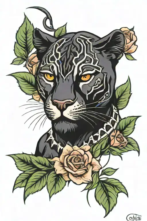Black Panther With Roses