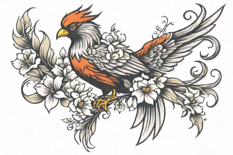 Phoenix Bird With Flowers
