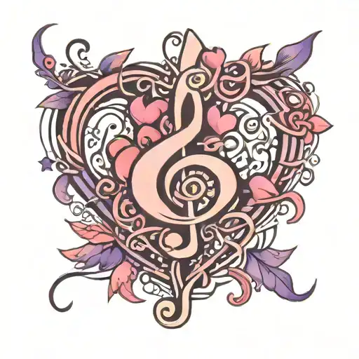 Life Line With Musical Note In Middle Surrounded By Pink And Purple Hearts