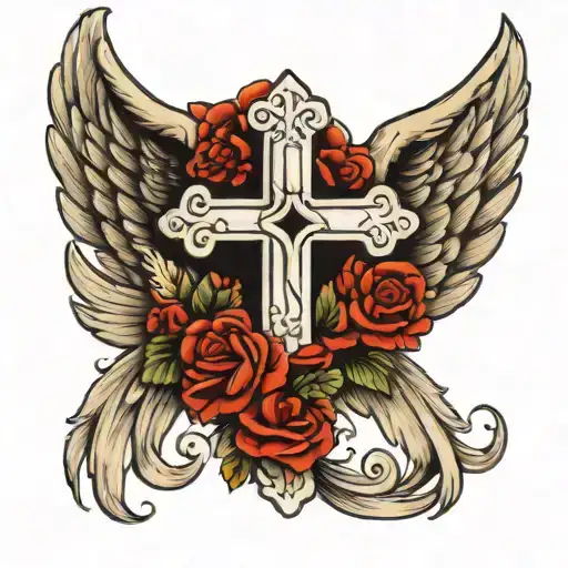 Cross And Angel Wing Attached