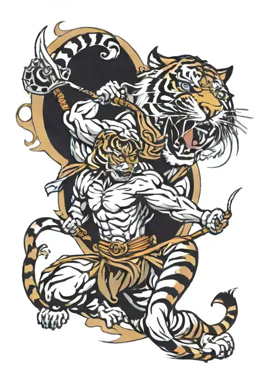 Tiger Fighting A Warrior