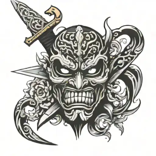 Very Angry Mask With Sword Going
