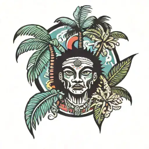 Moko Jumbie And Palm Tree