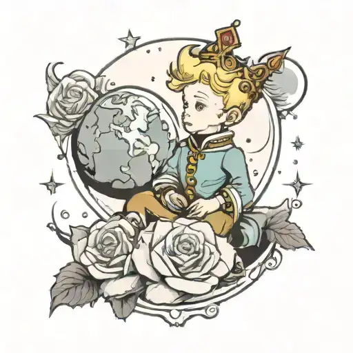 Little Prince With A Rose On A Planet