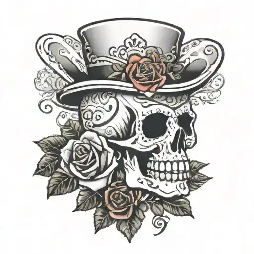 Day Of The Dead Skull With Rose And Ace Cards Above