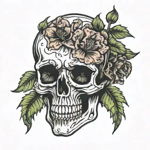 Carnation Flower And Hand Skull
