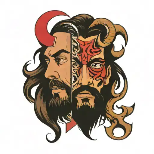 Half Face Of Jesus And Half Face Of Devil