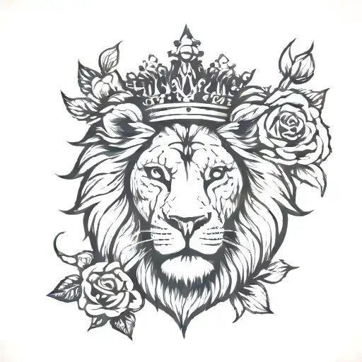 Lion With Crown And Rose