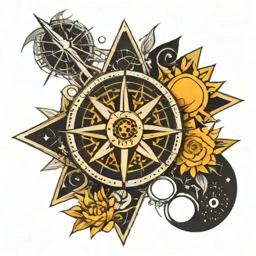 Line Star Moon Sun And Compass Rose