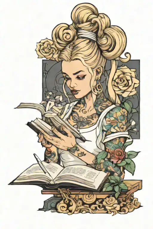 Blonde Girl With Bun Hair Take A Book Open In Front