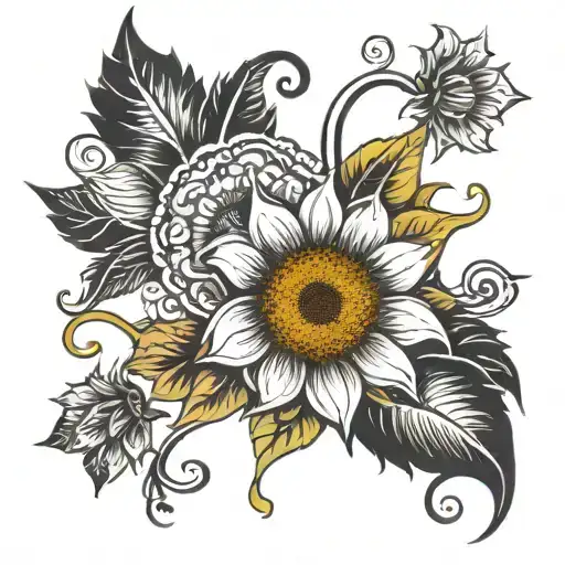 Sunflower Tattoo With Cursive Writing