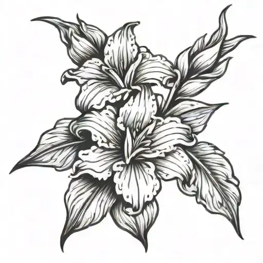 Gladiolus Black And White Shaded Dot Tattoo Design