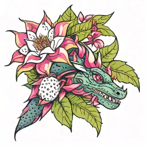 Dragonfruit Plant With Fruit And Dragon Face And Plumeria Flowers